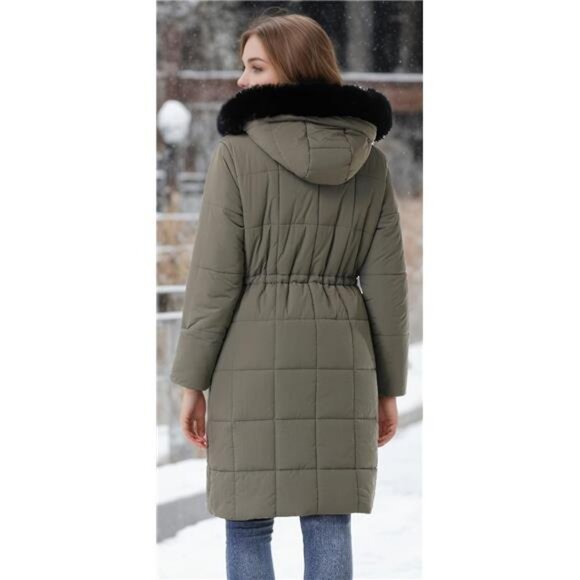 Women's Winter Coat Long Waterproof Parka - Warm Brown - Picture 7 of 7